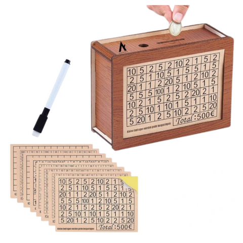 The Aventra Wooden Savings Box makes saving fun and engaging for kids. Made from natural wood, it includes 8 goal cards that let children track their progress by checking off each step – a playful way to build healthy money habits from a young age.